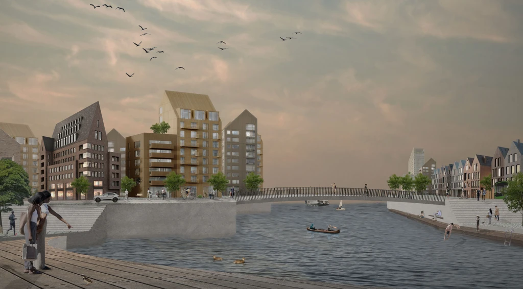 Visionsskiss Sjöstaden. Illustration: Moa Landén, Trelleborgs kommun.