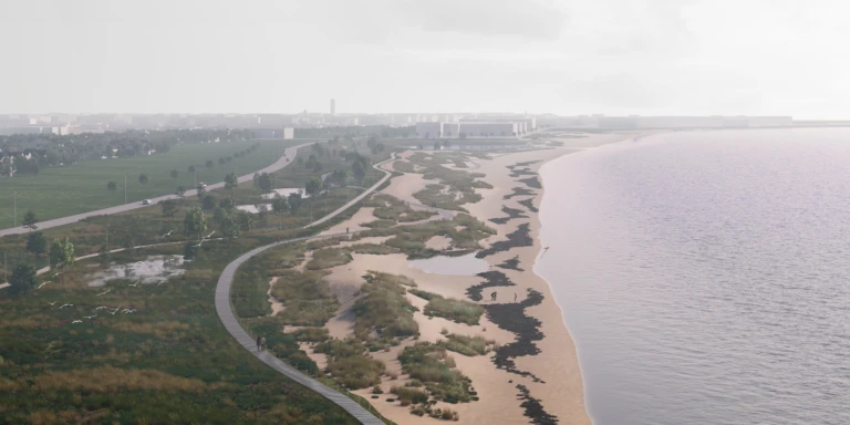 Illustration på västra stranden, framtagen av Sweco.